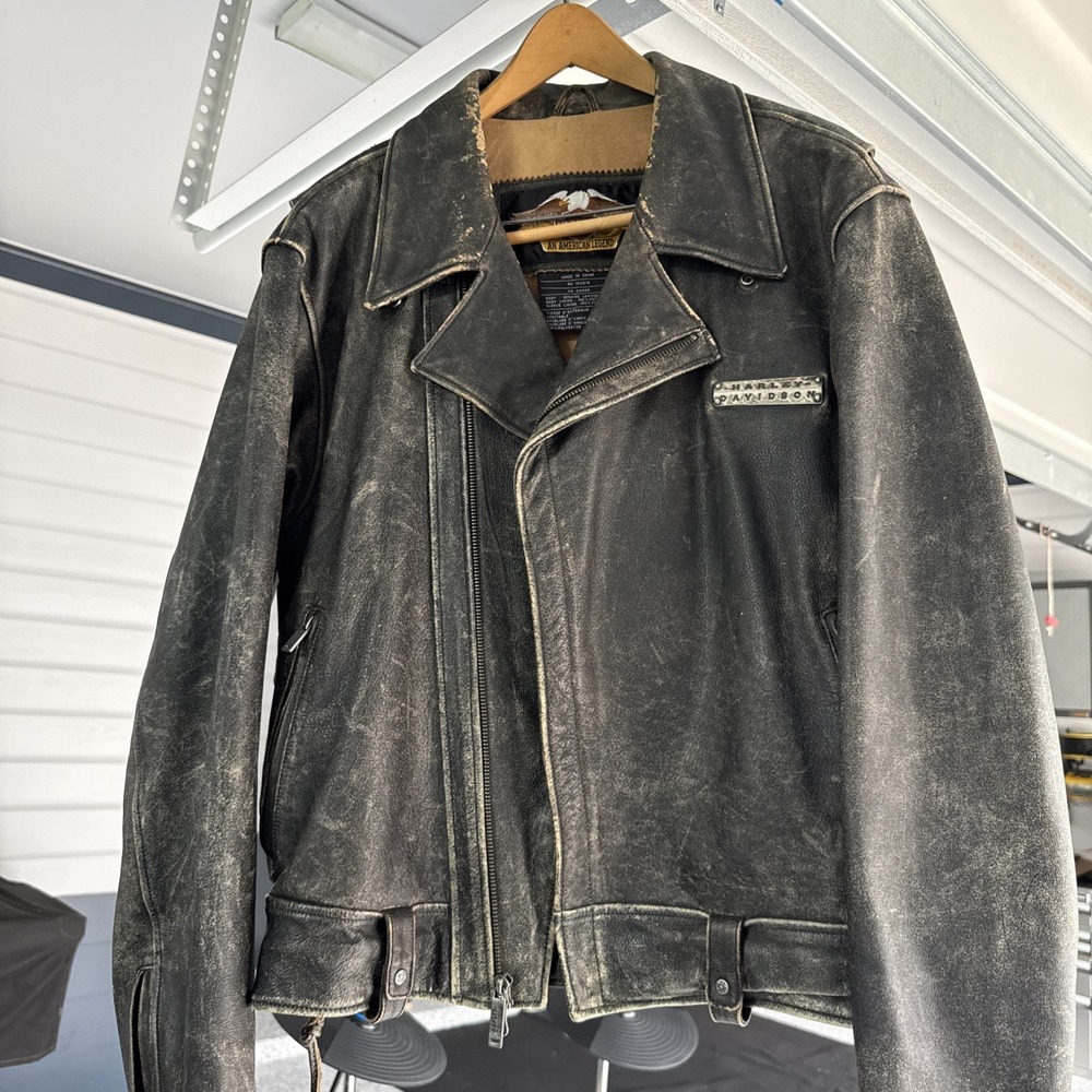 Vintage Harley Davidson Leather Jacket Motorcycle L Distressed